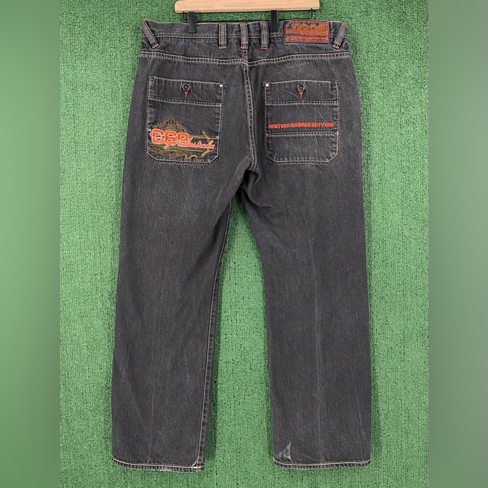 Coogi Australia 1969 Embroidered Baggy Black Jeans Mens Size 38